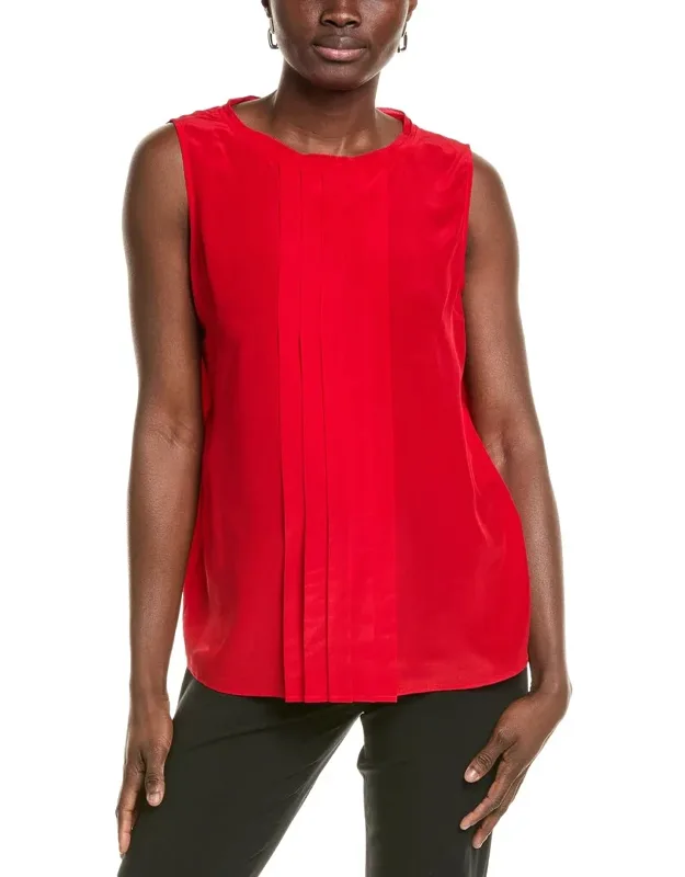 Bemiula Silk Top With Pleated Front Design And Keyhole Button Closure