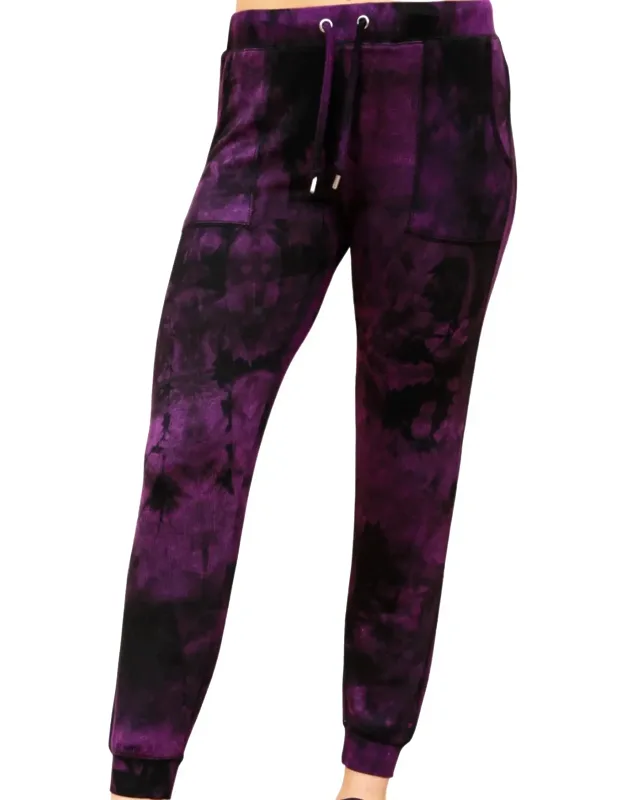 Marble Wash Joggers With Elastic Waistline And Ankle Length