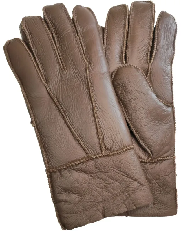 Sheepskin Leather Gloves With Roll Up/down Cuff