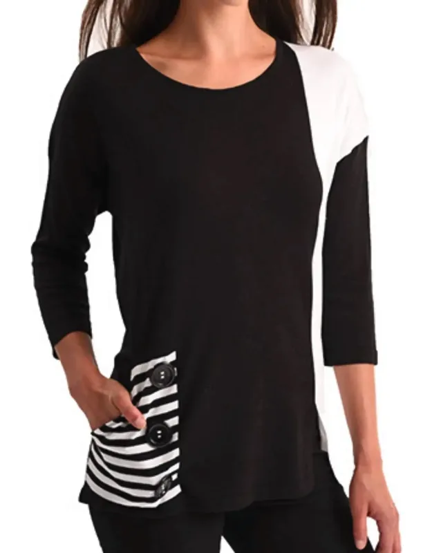 Color-block Pocket Tunic Top Seamless Layering & Detailed Design