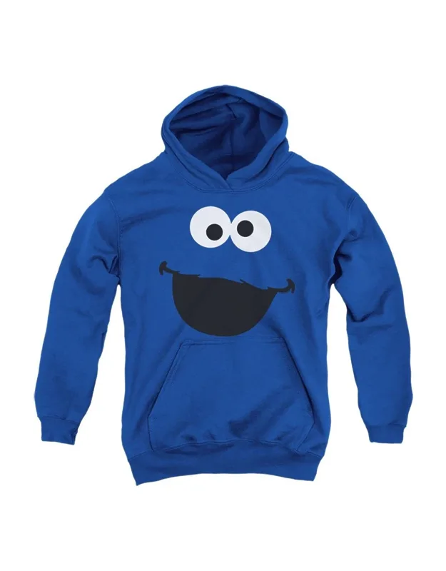 _sesame Street Cookie Monster Face Youth Pull Over Hoodie Stylish Everyday Wear_