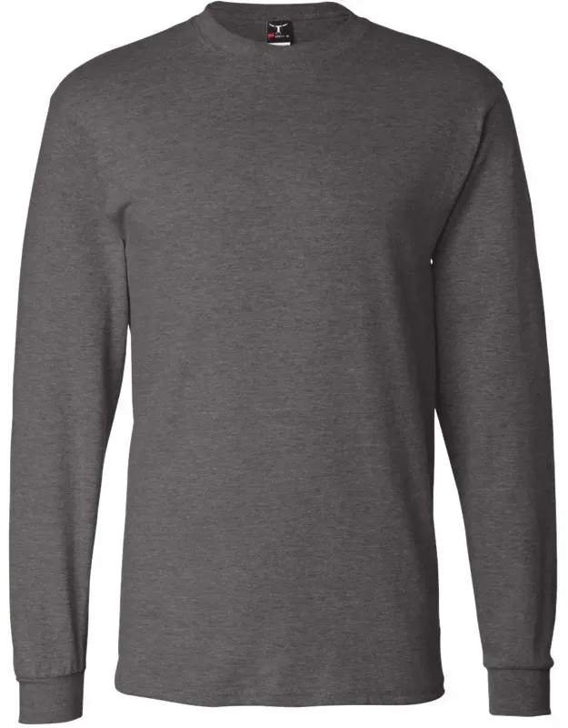 Hanes Beefy-t Long Sleeve T-shirt With Double-needle Stitched Lay Flat Collar And Shoulder-to-shoulder Taping