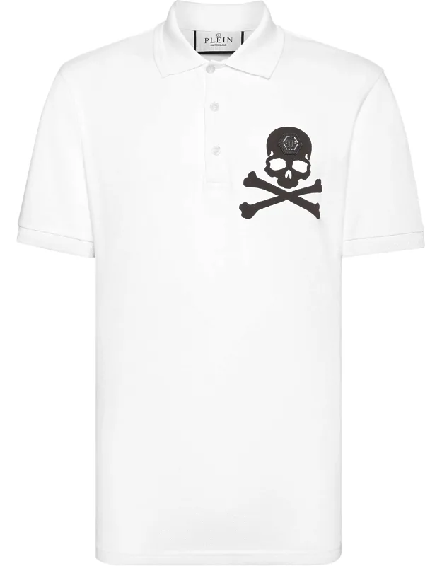 Polo Shirt Ss With Skull & Bones Print And Chevron Rib Knit Collar