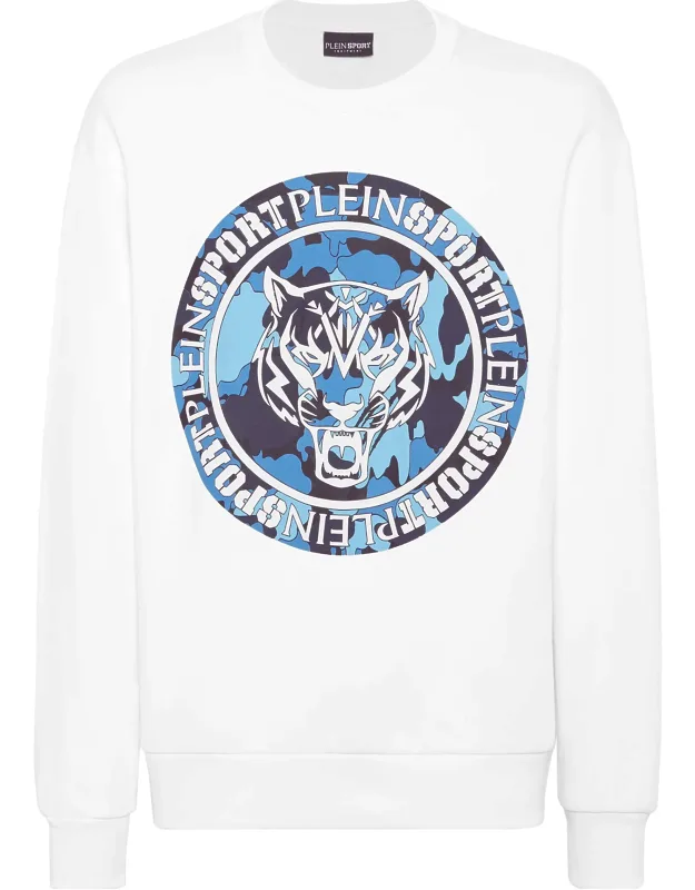Sweatshirt Ls Tiger Cotton Blend Fleece With Gauzed Lining, Iconic Logo Printed On The Front On A Camouflage Background