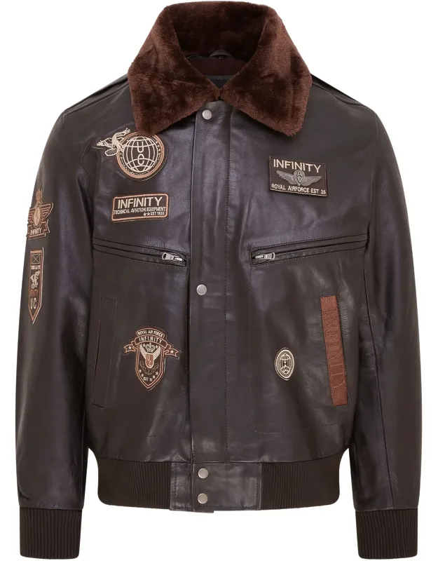 Leather Us Air Force Bomber Jacket- Lieksa With Detachable Shearling Collar And Heavy-duty Ykk Zip