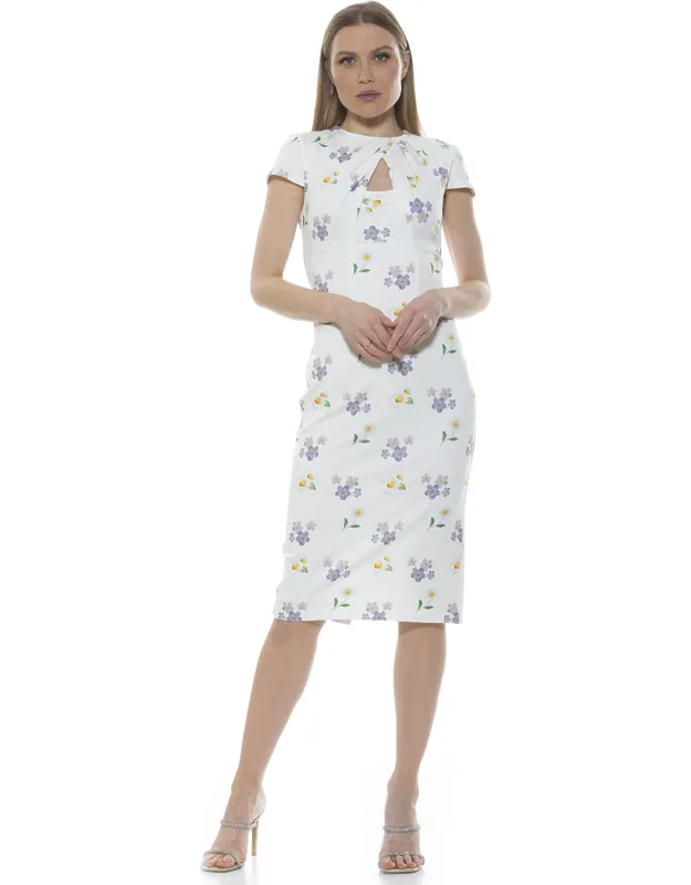 Janine Midi Dress With Exposed Zip Closure And Crew Neck