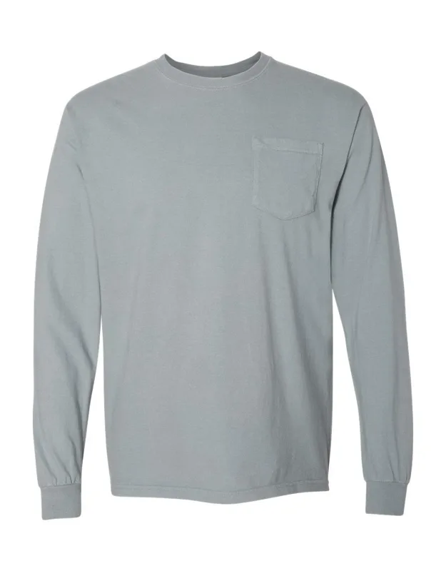 Garment-dyed Heavyweight Long Sleeve Pocket T-shirt With Relaxed Fit And Left Chest Pocket