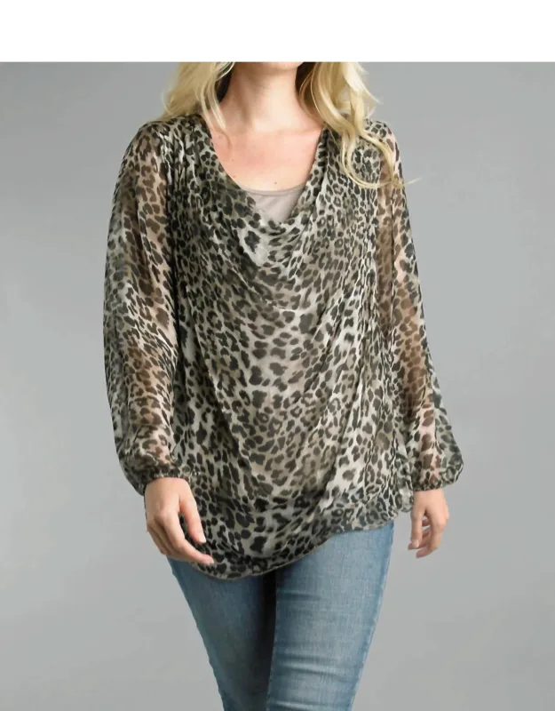 Cowl Neckline Sheer Blouse With Lining