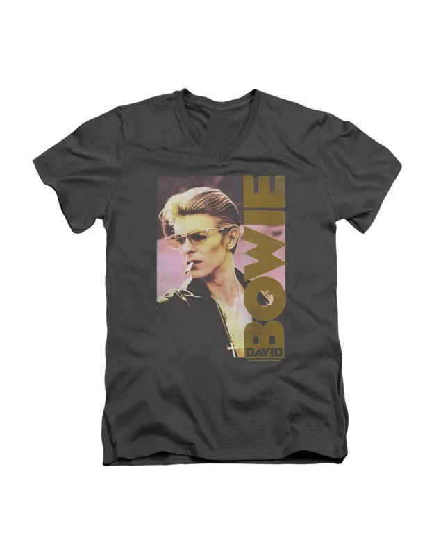 David Bowie Smokin Short Sleeve V Neck Premium Cotton T-shirt