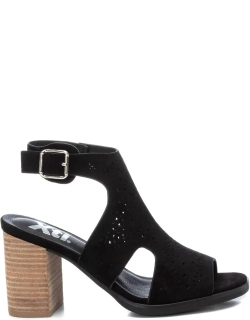 _suede Sandals With Die-cut Design And Buckle Closure_