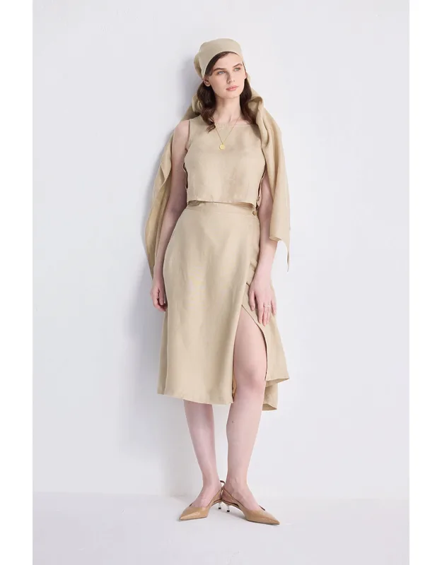 _overlap Midi Skirt With Button Detailing And Pockets_