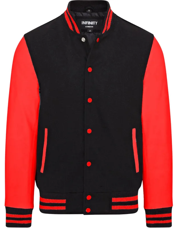 Letterman Baseball Wool Varsity Bomber Jacket - Genoa With Genuine Leather Sleeves And High-quality Stitching