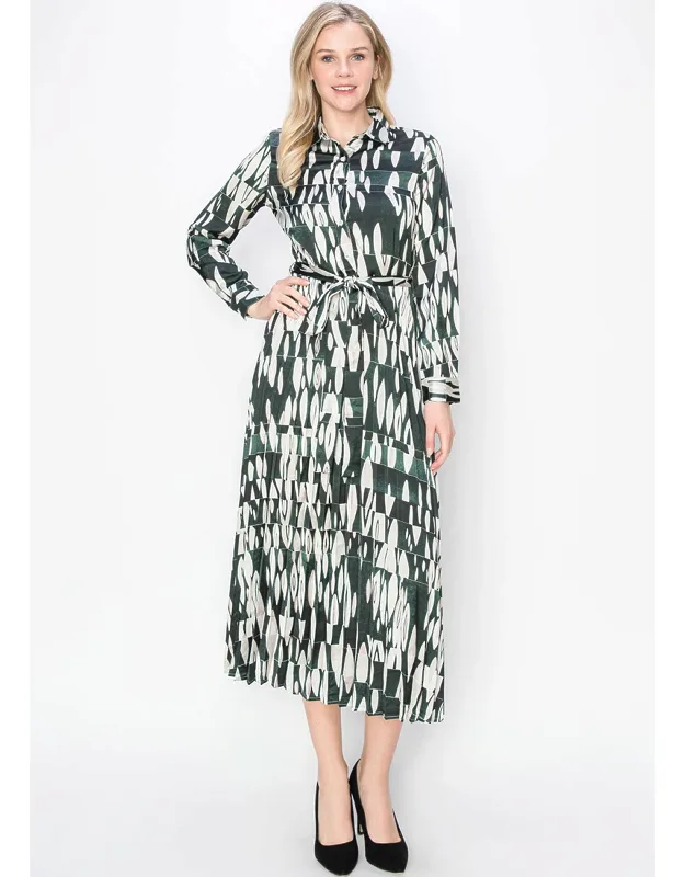Abstract Print Pleated Dress