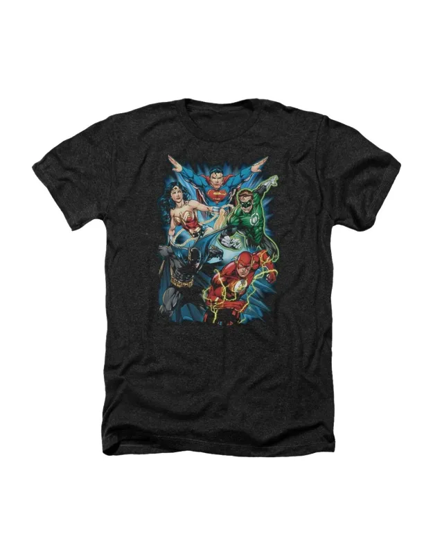 Justice League Of America Jl Assemble Heather Tee - Stylish For Everyday Wear, 50% Cotton And 50% Polyester