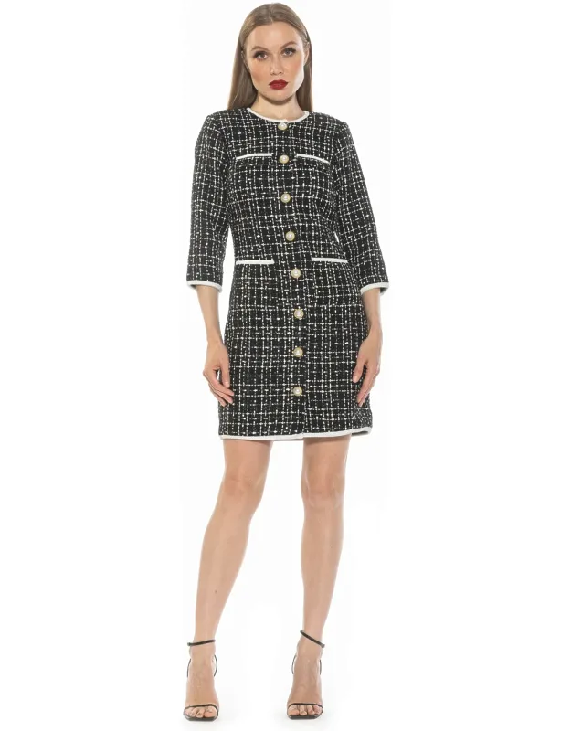 Kairo Dress With Contrast Piping And Tweed Material