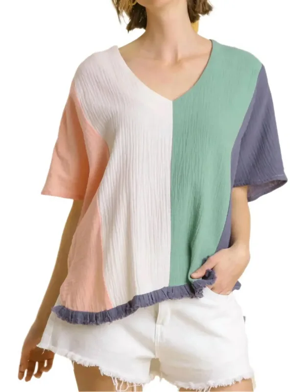 Color Block Gauze Top With Timeless Blouse And Lightweight Cotton Fabric