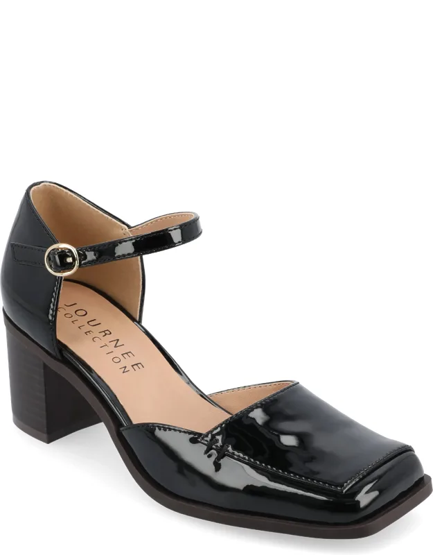 Evangeline Block Heel Pumps With Ankle Strap And Comfort Insole
