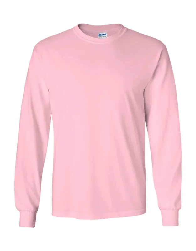 Gildan Plain Crew Neck Ultra Cotton Long Sleeve T-shirt With Seamless Collar And Cuffed Hem