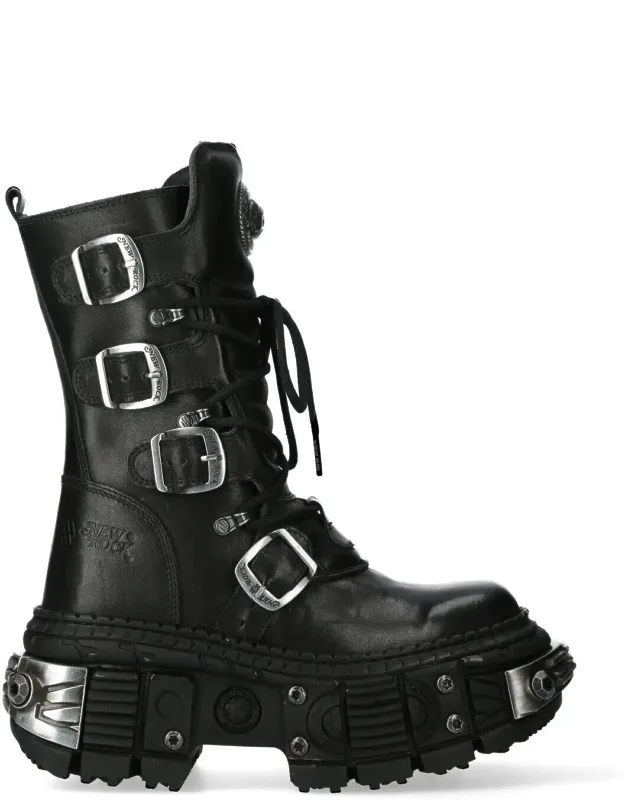 Mid Calf Leather Goth Boots