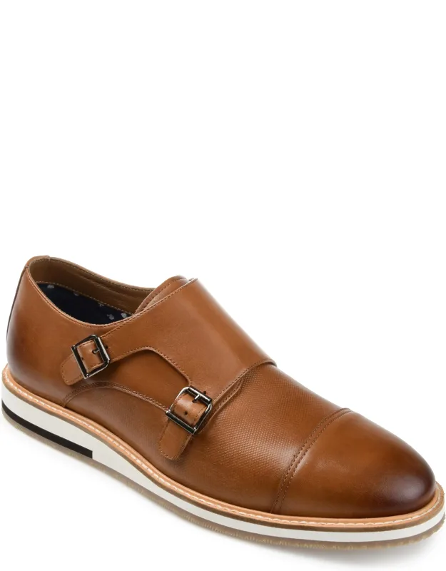 Thatcher Cap Toe Monk Strap Dress Shoe With Dual Buckle Closure And Padded Tongue