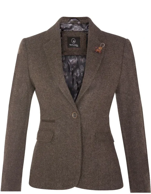 Tweed Blazer With Herringbone Design And Contrast Elbow Patches