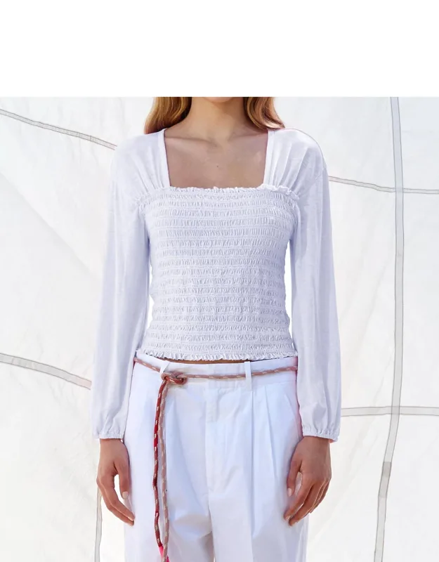 Smocked Bodice Long Sleeve Top