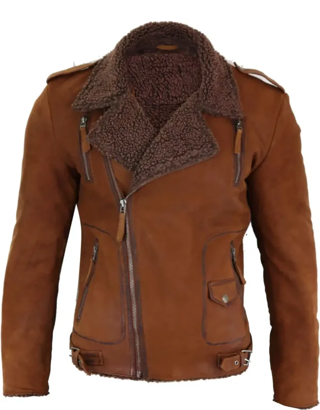 Cross Zip Leather Biker Jacket
