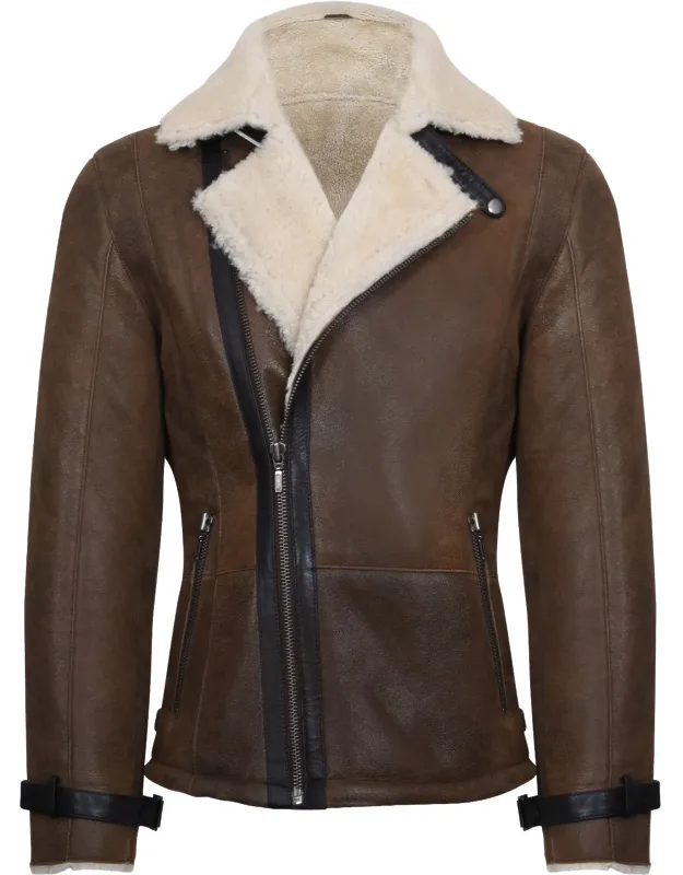 Mens Double Breasted Sheepskin Leather Biker Jacket-manila, Unparalleled Winter Jacket