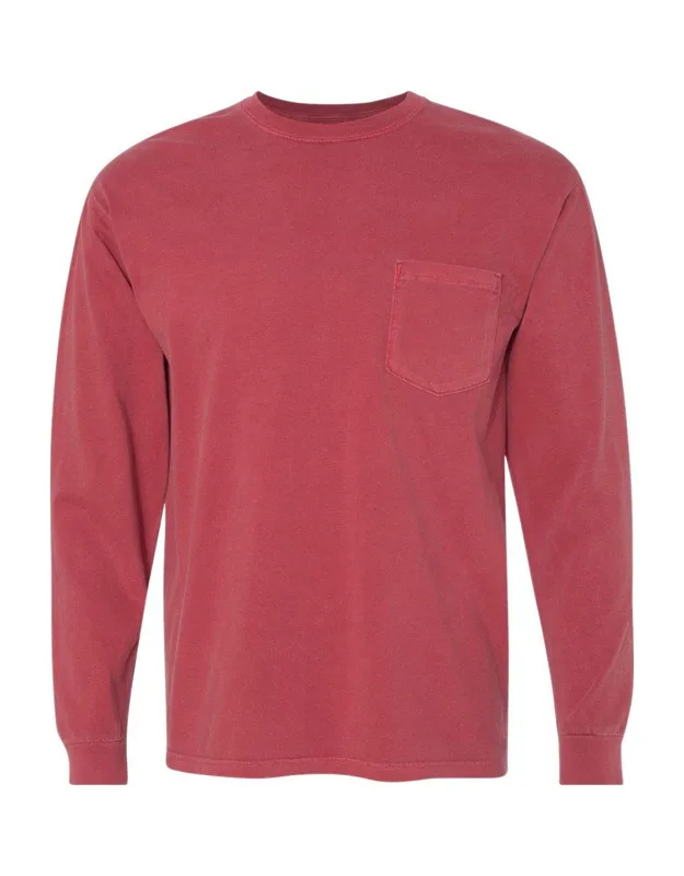 Garment-dyed Heavyweight Long Sleeve Pocket T-shirt With Relaxed Fit And Left Chest Pocket