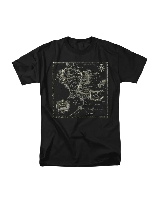 Lord Of The Rings Map Of Middle Earth Short Sleeve T-shirt, 100% Cotton, Officially Licensed