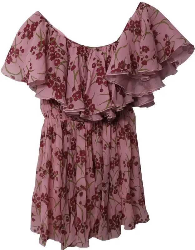 One Shoulder Mini Dress In Floral Print Silk