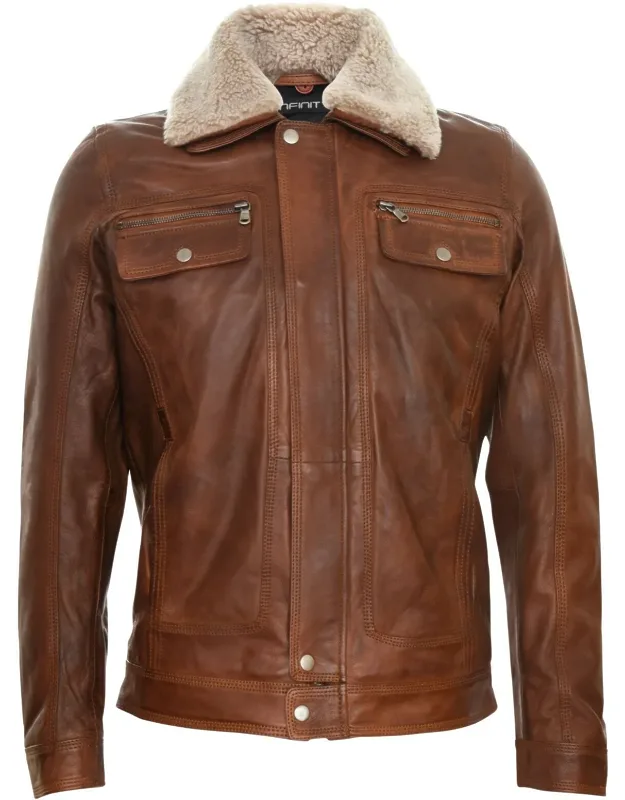 Galway Trucker Shirt Leather Jacket - Premium Nappa Leather, Adjustable Waist