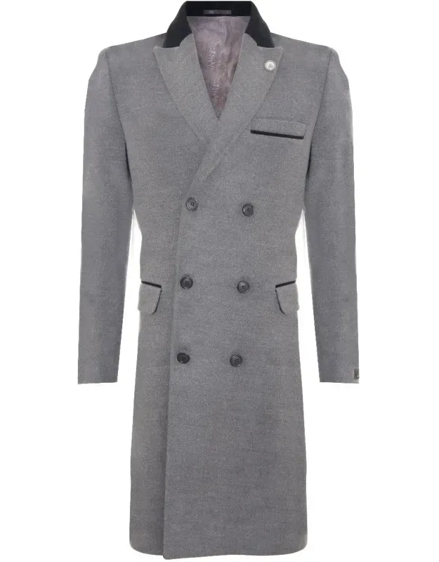 3/4 Long Double Breasted Crombie Overcoat Wool Coat