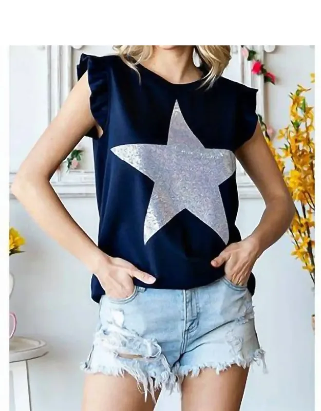 Ruffle Sleeve Top With Silver Sequin Star