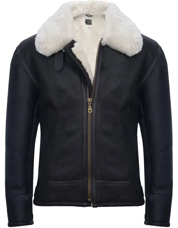 B3 Ww2 Leather Sheepskin Aviator Flying Jacket-charleston With Two Angled Pockets And Strap Adjustment At The Waist
