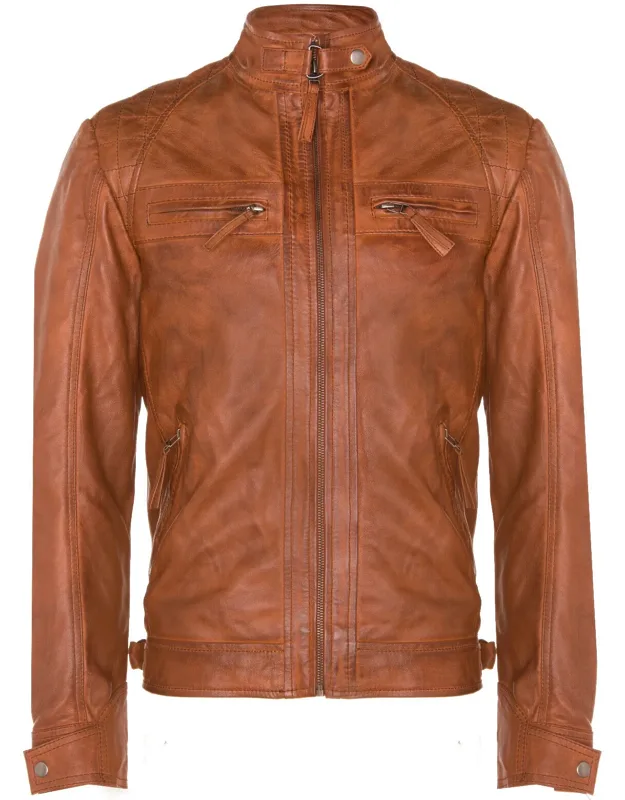 Vintage Zipped Leather Racing Quilted Biker Jacket