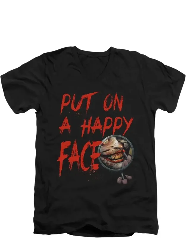 Batman Happy Face Short Sleeve V Neck Premium Cotton T-shirt