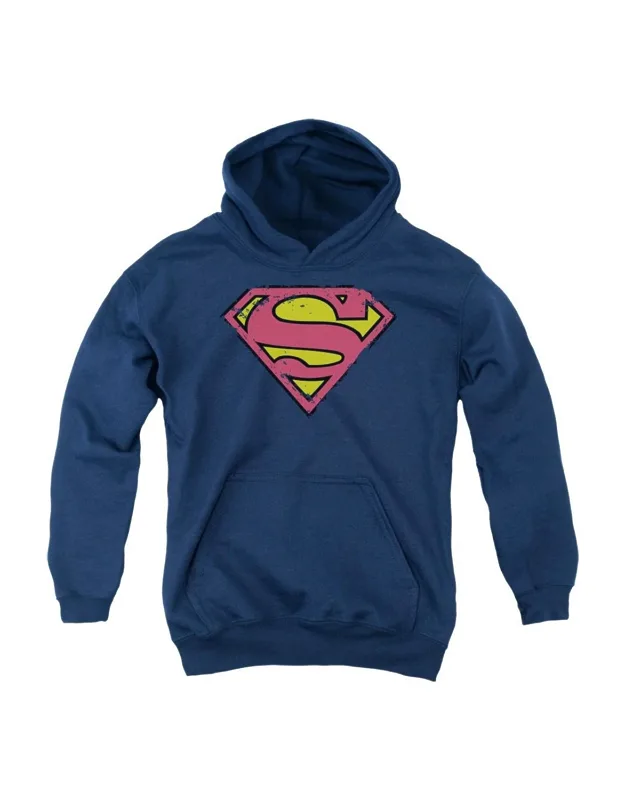 Superman Distressed Shield Youth Pull Over Hoodie - Stylish For Everyday Wear, 50% Cotton And 50% Polyester