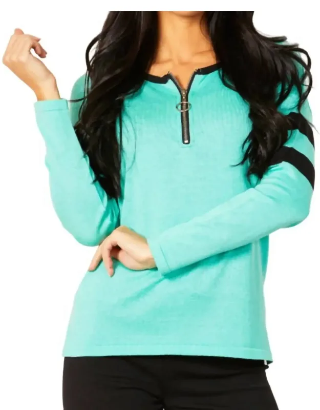 Crew Stripe Zip Detail Top