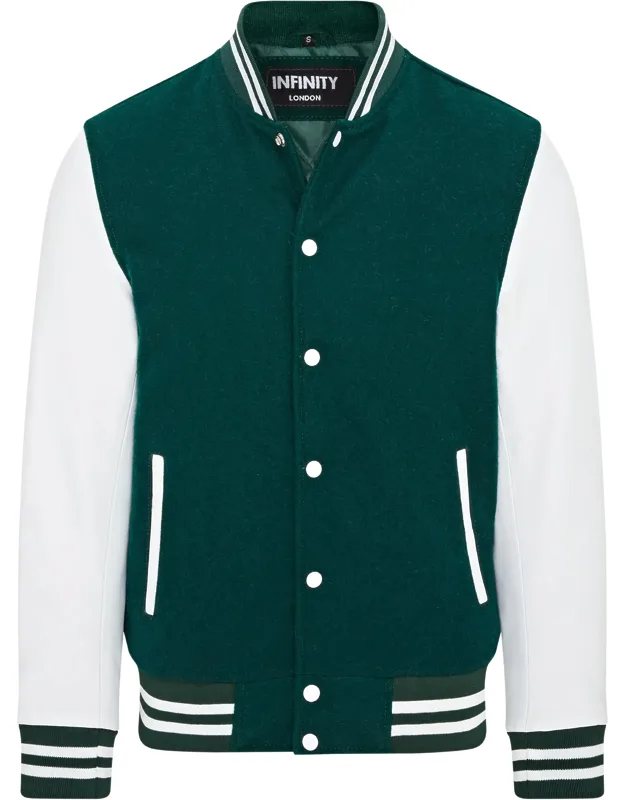 Letterman Baseball Wool Varsity Bomber Jacket - Genoa With Genuine Leather Sleeves And Soft Polyester Lining