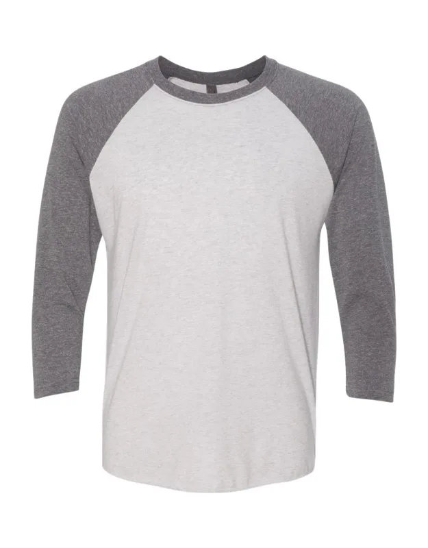 Next Level Triblend Three-quarter Raglan T-shirt With Curved Bottom Hem And Satin Label
