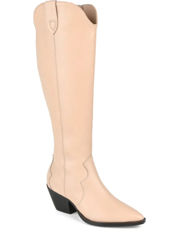 Genuine Leather Almond Toe Pull On Knee High Boots