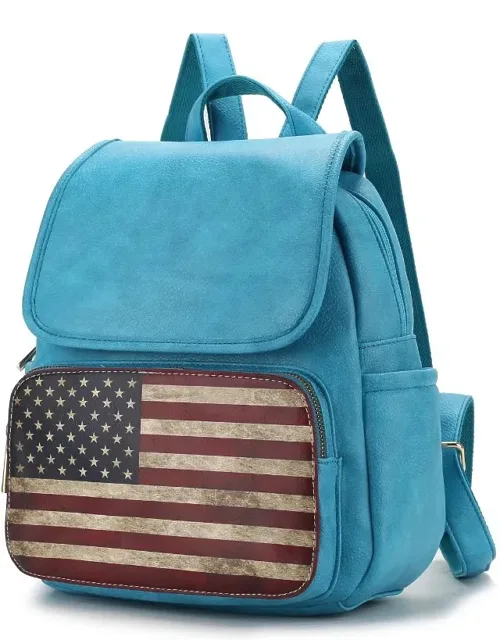 Regina Printed Flag Vegan Leather Backpack With Adjustable Strap And Multiple Pockets