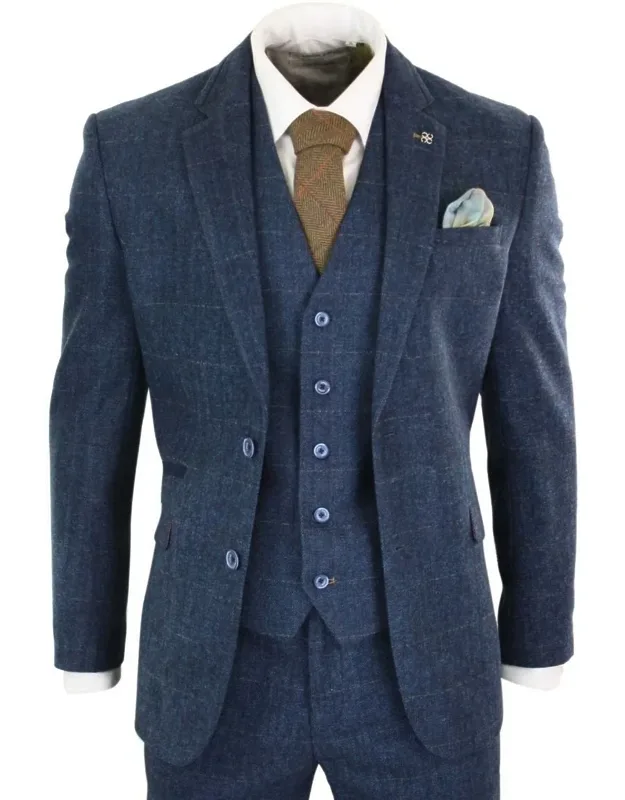 3 Piece Tweed Herringbone Vintage Classic Suit