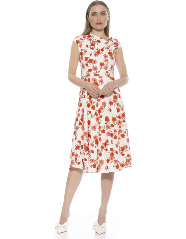 Mariah Dress - Fit And Flare Style, Asymmetrical Neckline