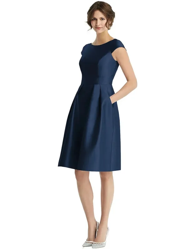 Cap Sleeve Pleated Cocktail Dress With Pockets