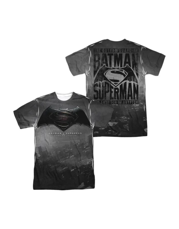 Batman V Superman Logo City (front/back Print) Short Sleeve Poly Crew Tee / T-shirt Stylish Great For Easy, Everyday Wear
