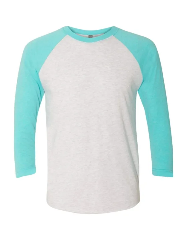 Next Level Triblend Three-quarter Raglan T-shirt With Curved Bottom Hem And Satin Label