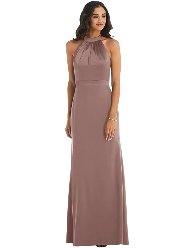 High-neck Open-back Maxi Dress