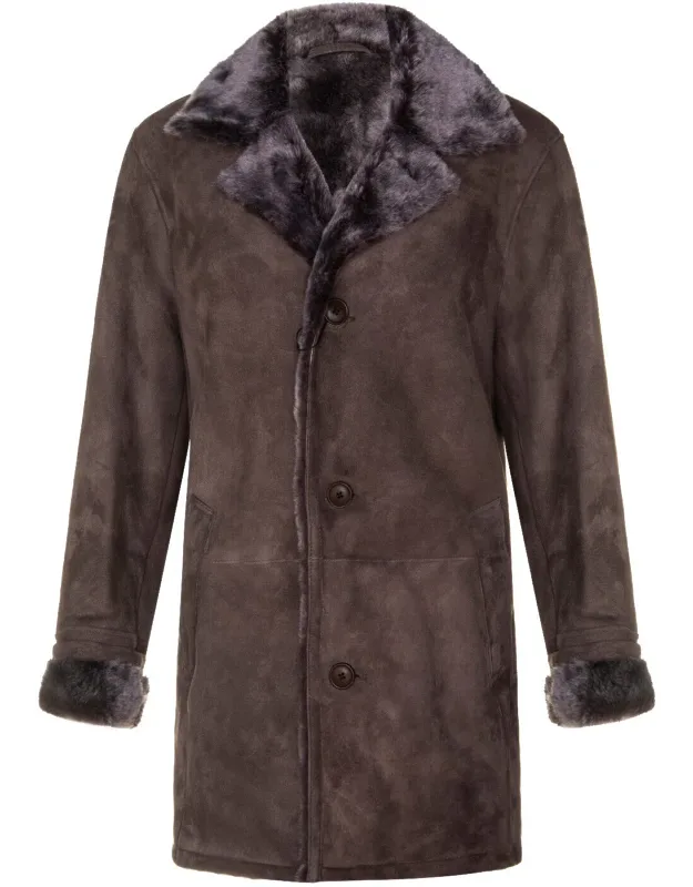 Avondale Sheepskin Classic Car Coat With Notched Lapels And Four-button Closure